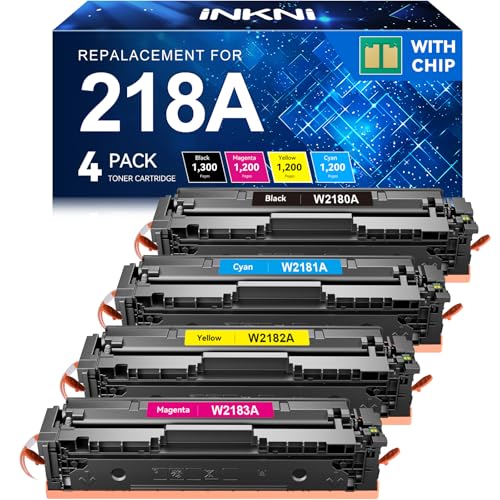 InkNI 218A Toner Cartridges 4 Pack (with Chip) Replacement for HP 218A W2180A for HP 218X for HP Color Laserjet Pro MFP 3301FDW 3201DW 3301SDW 3301CDW Printer Ink W2180X High Yield (4 Pack, B/C/Y/M)