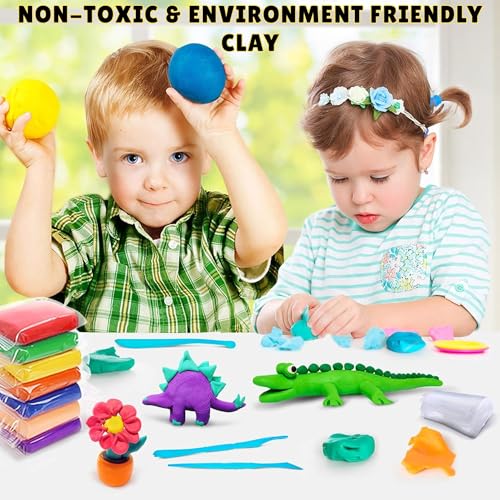 Image of GRAPHENE 24 Pcs Air Dry Modelling Clay Set with 3 Sculpting Tools Creative DIY Art & Crafts Play Set Non Toxic Dough Birthday Return Gift for Boys Girls Clay for 3-10 Years Kids Color As Per Stock