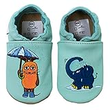 HOBEA-Germany Krabbelschuhe Unisex, Die Maus, Lederschuhe (Maus mit Elefant Regen mint, 24/25)