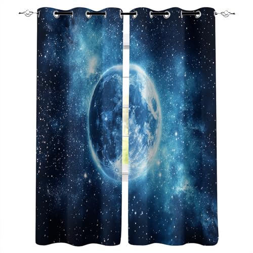 Genérico Cortinas habitacion 100X140cm(HxB Luna Azul Cortinas acusticas Cortina térmicas con diseño Vintage, poliéster Blackout con Ojales para Dormitorio A263-226