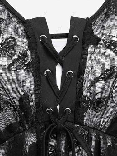 Rosegal Plus Size Womens V Neck Butterfly Lace Overlay Lace-up 2 in 1 Blouse Short Flutter Sleeve Flowy Top4
