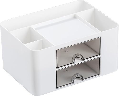 Miniatura 7 de Organizador de escritorio con 2 cajones, soporte para lápiz para escritorio, bonitos accesorios de escritorio con plástico, suministros de oficina
