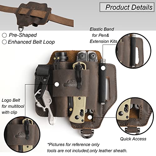 Topstache Leather Multitool Sheath,Edc Belt Organizer For Work And Daily Use,Leatherman Sheath,Edc Pocket Organizer For Flashlight And Multitool,Gifts For Men,Leather Sheath For Multitool,Darkbrown #TOP3