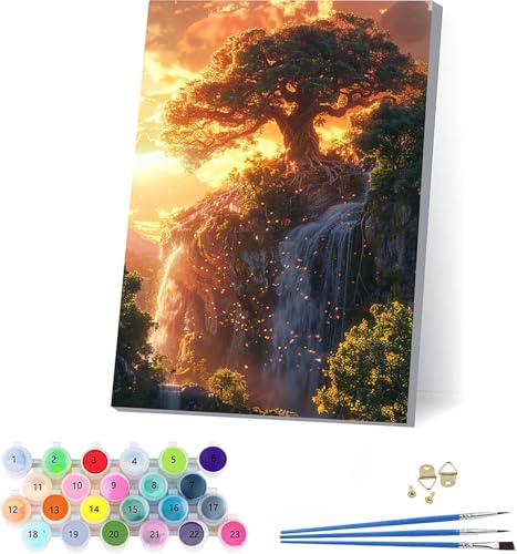 数字油絵 生命の木 大人用 DIY ペイントバイナンバー 日没 手塗り 絵 デジタル油絵セット ブラシとアクリル絵具付き 数字塗り絵 大人のクラフトアクティビティ Paint by Numbers ホーム オフィス装飾 誕生日プレゼント女性 50x65cm