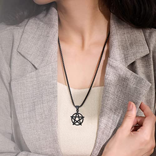 U7 Wiccan Necklace Pagan Pendant Men Women Stainless Steel/Black/18K Gold Plated Pentagram/Norse Viking/Raven Occult Necklaces4