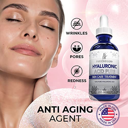 Pure Hyaluronic Acid Serum for Face (2 Oz) - Anti Aging Serum for Skin and Lips - Medical Quality Hydrating and Moisturizing Face Serum for All Skin Types - Paraben and Fragrance-Free