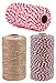 Produktbild Bindfäden 300M - Natur Juteschnur, Grün Rot und Weiß Rot Kordel 3 Rolle, Bastelschnur Baumwollkordel/Gartenschnur/Paketschnur Küchengarn Weihnachtsgarn Bäcker Schnur für Weihnachten Geschenkverpackung