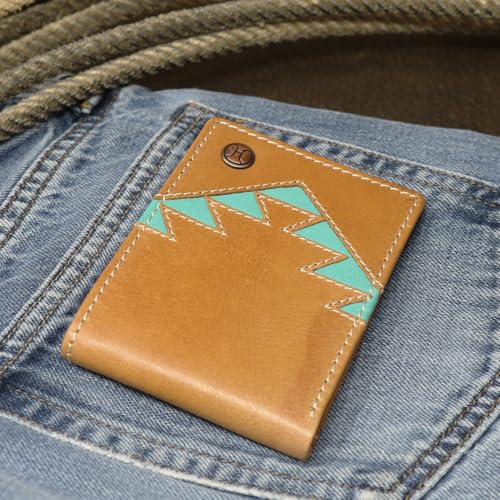 Image of HOOEY Bi-Fold Leather Men's Wallet (Aztec - Turquoise)
