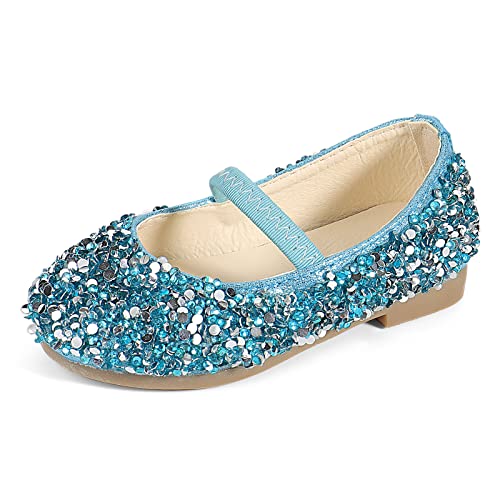 MK MATT KEELY Prinzessin Schuhe Mädchen Glitzer Ballerinas Kinder Mary Jane Kristall Frozen Sandalen,Blau,27EU(CN28)