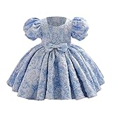 Vestido de princesa para bebé, vestido de fiesta de flores, manga abombada, vestido de desfile con lazo, azul celeste, 2-3 años