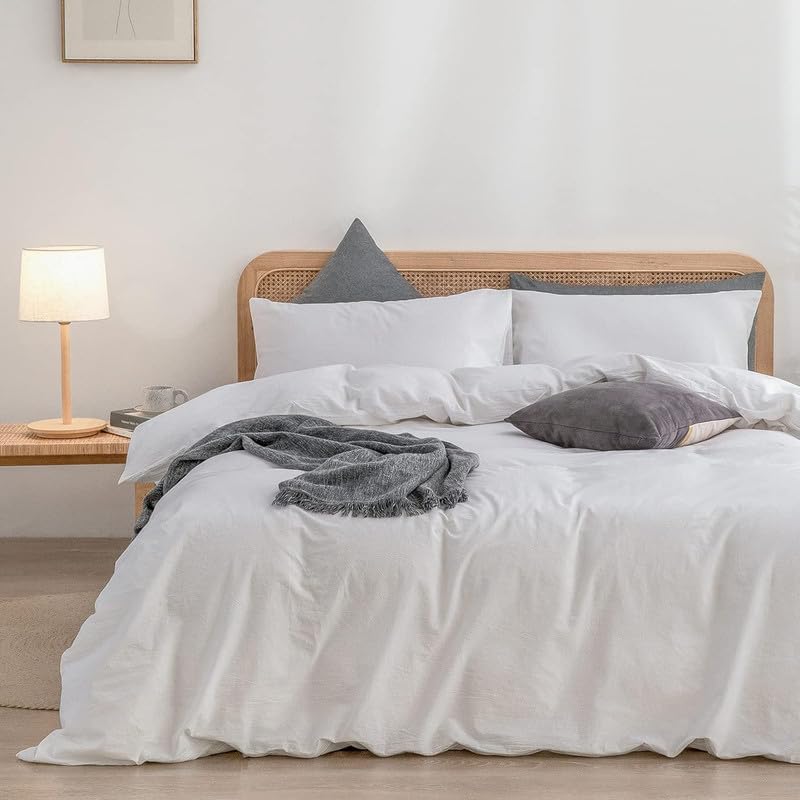 Gezu Housse de Couette 240x260cm Blanc Coton Parure de Lit 240x260 Coton Certifié Oeko-TEX Parure de Lit Adulte Respirant Housse Couette Blanc avec Fermeture Éclair et 2 Taie d'oreiller