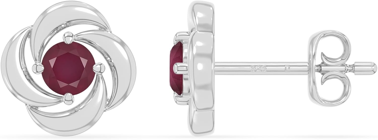 Natural Gemstone Flower Stud Earrings for Women in 925 Silver/18K Yellow/Rose Gold Vermeil, Birthstone Jewelry Gifts for Her Birthday, Wedding Anniversary, Christmas, Graduation