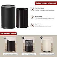 Vista 6 de Bote de basura negro de 2.4 galones con tapa, tapa oscilante, cubo doble, papelera pequeña, cubo de basura moderno para baño, dormitorio, oficina