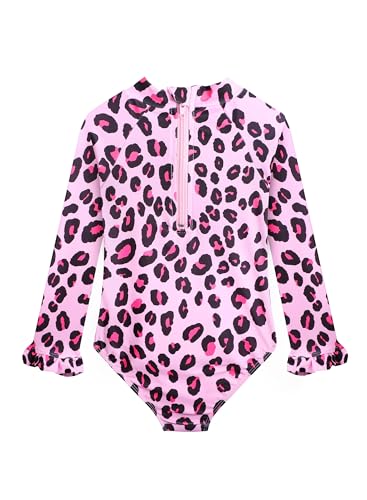 Image of Alakuoti Long Sleeve One Piece Ruffle Swimsuit for Toddler Girls Baby Girl Rashguard Shirt with UPF 50+ Sun Protection