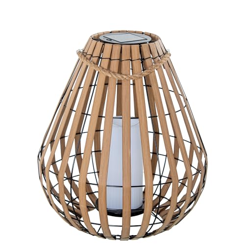 Drw Lampada Solare Da Tavolo O Pavimento In Legno E Metallo Naturale E Nero Con Candela Led 39X39X45 Cm