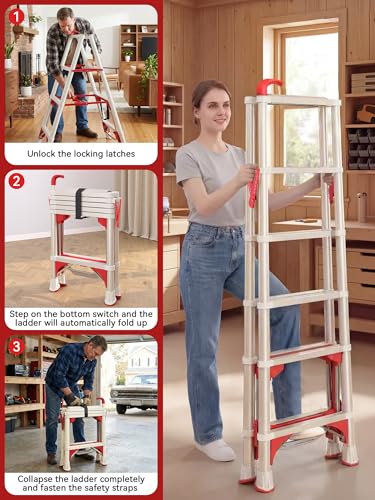 Image of 6 Step Telescoping Ladder, 5.4FT Adjustable Ladder with Safety Lock