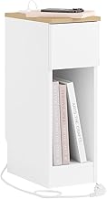 SoBuy FBT111-E-WN Narrow Bedside Table with Charging Function, Bedside Table with Socket, USB & Type-C, Narrow Side Table for Bedroom & Living Room, White, W 20 x D 35 x H 60 cm