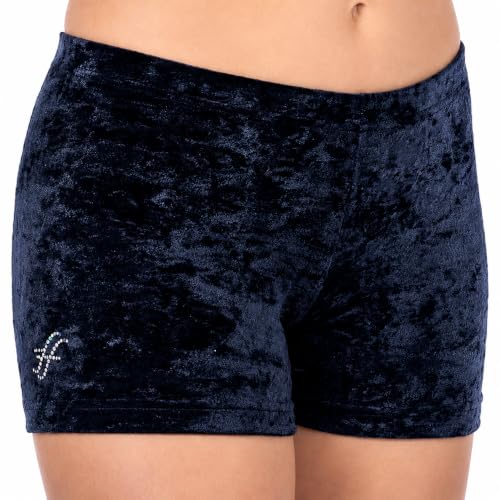 ff FISCHER Turnhose Mädchen Samtshorty Gymnastik Turn Shorts in wolkigem Samt Fitnesshose Sport 77134, Größe: 152, Farbe: Schwarz