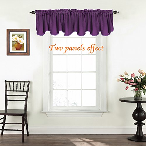Turquoize Blackout Curtain Valances Solid Rod Pocket Scalloped Valances Short Curtain Panels For Kitchen Window/Bedroom/Barthroom, 52" X 18" Inches, 1 Panel, Plum Purple #TOP1