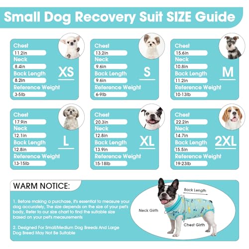 Image of BRKURLEG Small Dog Recovery Suit After Surgery Female Male, Back Zipper Spay Recovery Suit for Dogs & Cats, Anti-Licking Puppy Surgical Onesie for Abdominal Wound, Cone Alternative, Blue XL