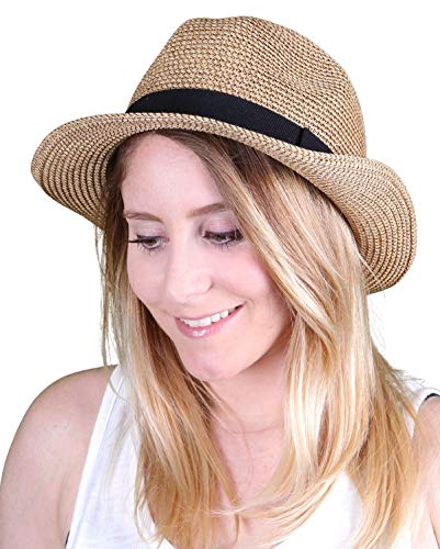 Fedora Sun Hat - Brown W/Black Band #TOP4
