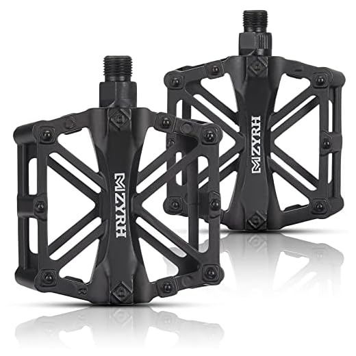kemimoto Mountain Bike Pedals MTB Bicycle Flat Pedals, 9/16'' CNC Aluminum Durable Sealed Bearing for Most Bikes BMX MTB Enduro Downhill Trail (Two Pack) (Black)