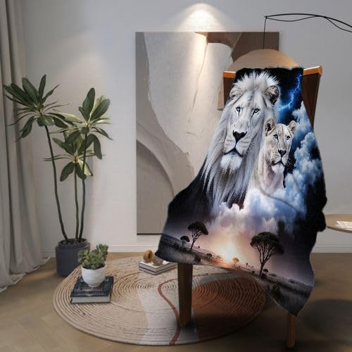 Koc Polar 220 x 240 Zwierzę Lew, Koc Maxi Komfort 220x240 cm | Trwała miękkość i łatwa konserwacja, przestronne pokoje dzienne i deszczowe dni D252