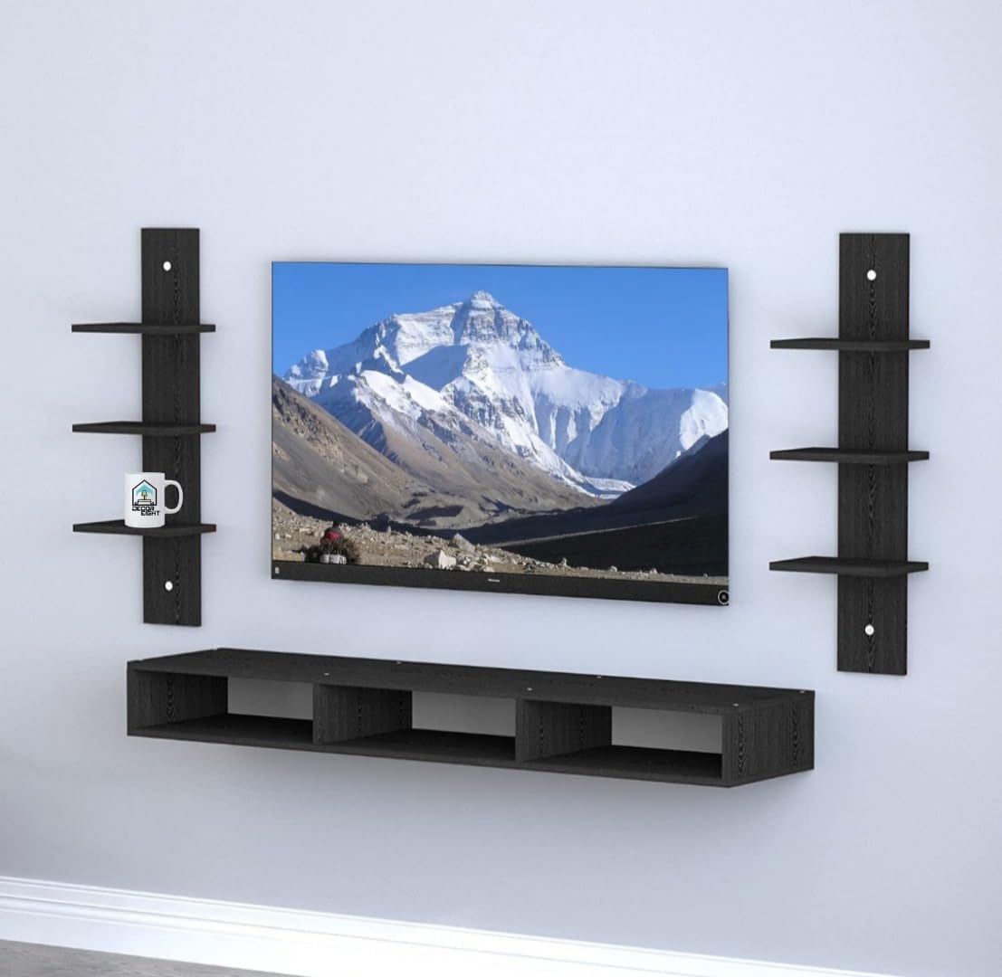 SS.COLLECTION Wall Mounted TV Unit with Shelves, Black, Engineered Wood, Entertainment Center,tv Cabinet,tv Panel with 3-Tier Display Shelves-image-38