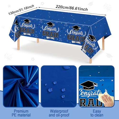 Image of Staraise 2025 Graduation Decorations 3 Pcs Graduation Tablecloth - Blue Congrats Grad Table Cloth for Class of 2025,Disposable Plastic Rectangle Grad Table Cover for Party Supplies,51.2x86.6inch