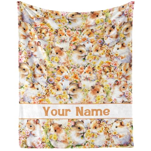 Homieblanket Coperta per criceti personalizzata con nome per ragazzi e ragazze, design a tema criceto carino personalizzato stampato coperta per bambini, sedia divano, coperta regalo, 101,6 x 127 cm