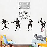 ANFRJJI Football Wall Decal Soccer Wall Sticker - Removable PVC Sport Art Silhouette Vinyl Wall Decor for Kids Bedroom Football Fans - Shoot for Your Goals Wall Decoration JWH150 (Black)