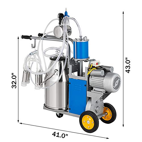 Happybuy Electric Milking Machine 1440 Rpm 10-12 Cows Per Hour Milker Machine 0.55 Kw Milking Equipment With 25L 304 Stainless Steel Bucket Single Cow Milking Machine #TOP1