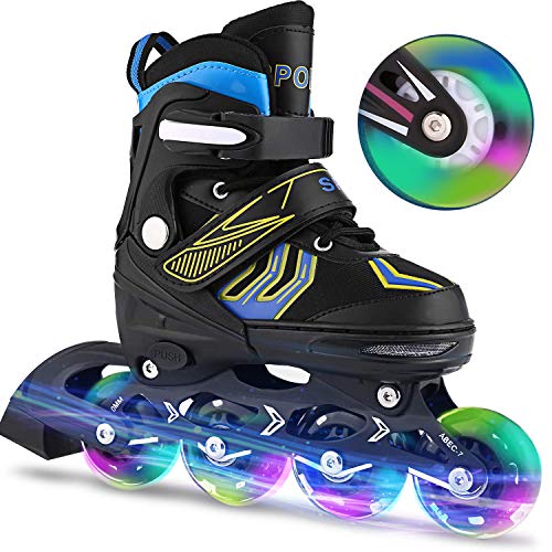 Bunao Patins à roulettes en Ligne pour Enfant/garçon/Fille Design en Toile réglable avec Roues en polyuréthane Brillantes Triple Protection Lightweight Rollers en Ligne, Blau2, M: 35-38 EU