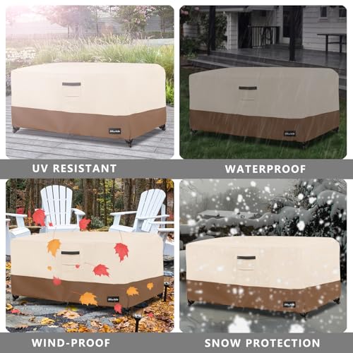 Image of ANartcle Patio Coffee Table Cover, 600D Waterproof Heavy Duty Rectangular Outdoor Table Cover,Patio Furniture Covers,48 x 28 x 16 inch,Beige&brown.