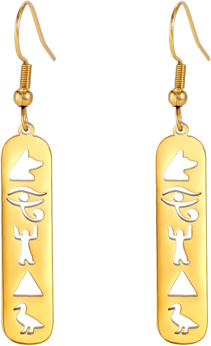 Orecchini Pendenti Cartiglio Egiziani - Simboli Occhio Di Horus E Ankh In Acciaio Inossidabile - Gioielli Amuleto Personalizzati Per Donna, Regalo Unico - 5