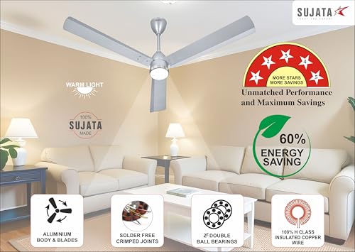 Image of Sujata Premium BLDC Ceiling Fan 1200mm | 3 Years Warranty, 100% Copper Winding, 5 Star Rated Energy Efficient Ceiling fan for Living Room, Remote Control BLDC Fan, Slim Air Underlight (GRAY CHROME)