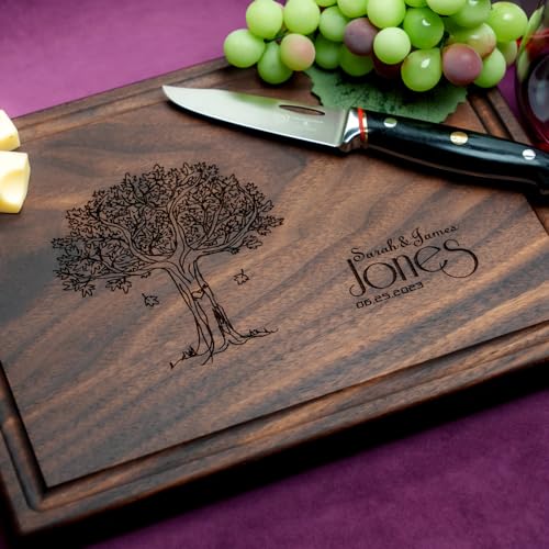 Straga Personalized Cutting Boards | Handmade Wood Engraved Charcuterie | Custom Wedding, Anniversary, Housewarming Gift for Family (Tree Design No.404)