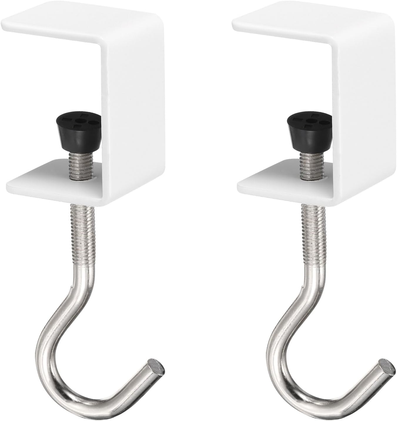 HARFINGTON 2pcs Desk Hook Clamp 0.2"-1.4" Clamping Range Bag Hook for Backpack Table Purse Clothes Portable Desk Mount Bag Holder Hook, White