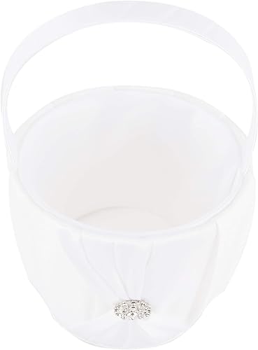 Miniatura 3 de Satén y joyería de cristal artificial para decorar la cesta de la niña de las flores de la boda (blanco)