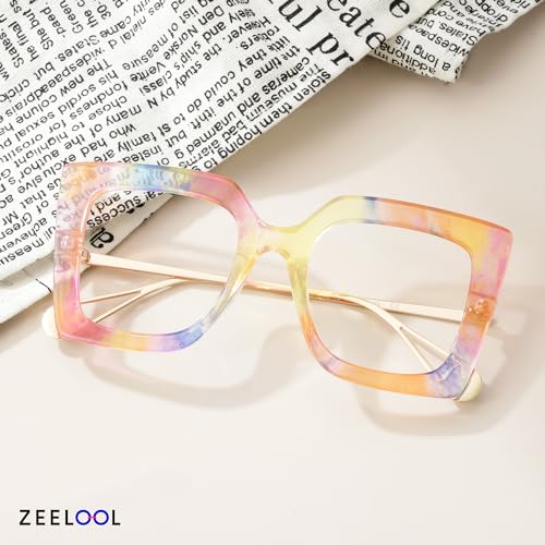 Image of Zeelool Oversized Thick Blue Light Glasses for Women Square Eyeglasses Anti Blue Light Chic Multicolor Eyewear JGT001892-16B, Medium