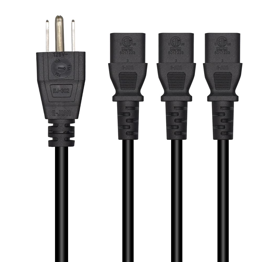 Cavo di alimentazione splitter a Y per computer, NEMA 5-15P a 3 prese IEC320 C13 femmina, 3 vie, cavo di alimentazione AC per computer, monitor, stampanti e televisori (1 m)