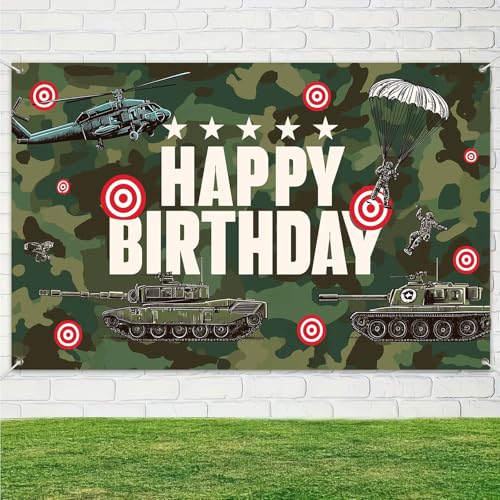 Image of HOMETITUTE Military Happy Birthday Banner Tank 71x43 Inch