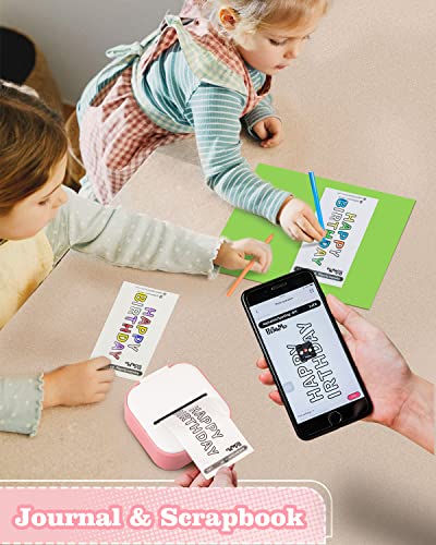Memoking Mini Aufkleberdrucker T02 Kleiner Thermodrucke, Tragbarer Kabelloser Notizdrucker mit 3 Rollen Papier für Kindertag, Geburtstag, Kompatibel mit iOS & Android, Pink – Bild 3