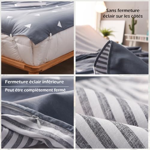 TRIWONDER Sac de Couchage Coton 1 ou 2 Personnes Drap de Voyage Léger Confortable pour Camping Randonnée Hôtel Train Auberges (Gris, M - 120 x 230 cm) – vue 3