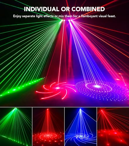 DJ Light with Stand, Pro 6 in 1 DMX & Sound Activated Laser Show Machine with Disco Ball Lights, RGBW & UV Strobe Party Lights with Dj Light Stand for Home Party Gig Bar Stage Lighting