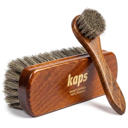 Horse Hair Shoe Brush Set | Leather Polish Dauber and Polishing Brush | Natural Horsehair Bristles, Real Wood Handle | Shoe Care for Boots Shoes Bags Sofas Suede Nubuck - Kaps