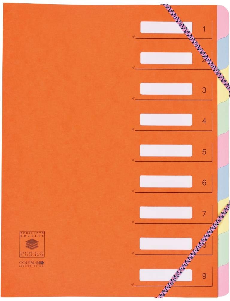 Set di 3 raccoglitori a 9 linguette CL 7/10° dorso estensibile con elastici per finestre ritagliate, colori assortiti