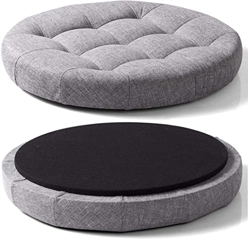 Chaise de Rangement Pouf Rond Rembourré en Lin Gris - 8