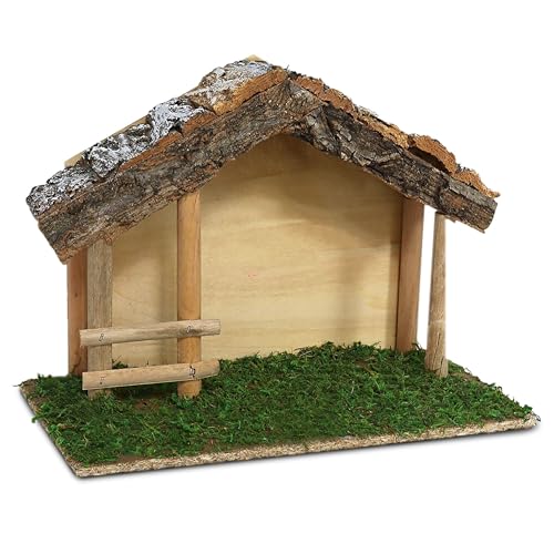 TIENDA EURASIA – Portal de Belén, Pesebre vacío para Figuras de Belén Navideño, Diseño Realista, con Tejado, 4 Modelos Distintos, Decoración Navideña, Belén (Madera con Musgo 30x15x23 cm)