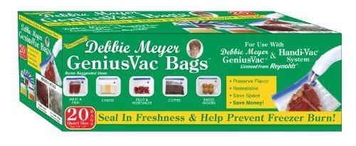 Debbie Meyer GeniusVac Bags, 20 Count, Quart, Green, Plastic, Single Layer Plastic, Self Seal, Resealable, Versatile